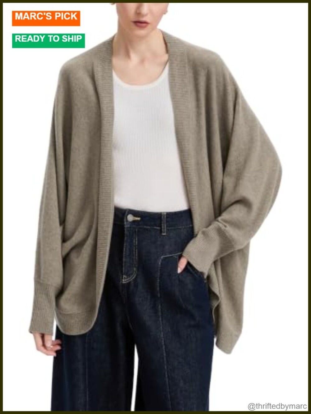 Open Front Cardigan Merino Wool Batwing Sleeve Shrug